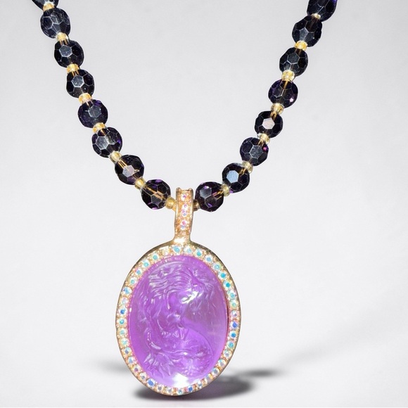 Kirks Folly Jewelry - Kirk's Folly Purple Mermaid Cameo Necklace Gold Tone w/ Aurora Borealis Crystals